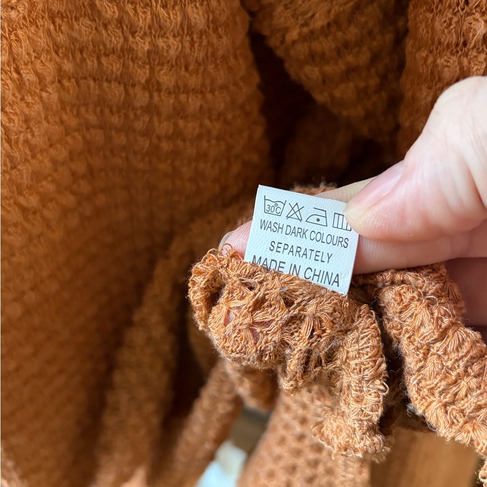 EFAN Rust Orange Waffle Knit Thermal Top Oversized Boho Long Sleeve Large - Picture 10 of 10